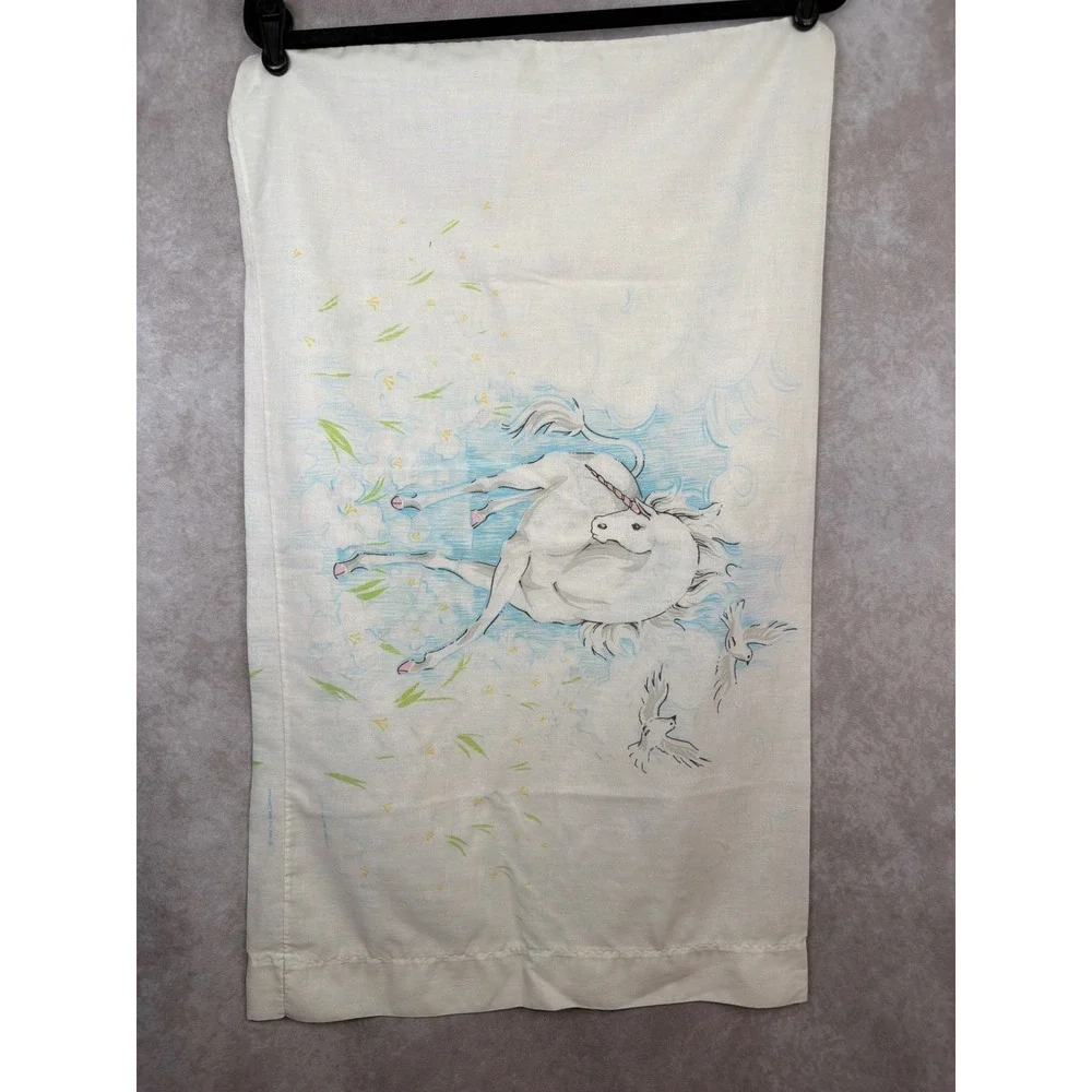 Bibb Company Pillowcase Kids Standard White 1982 Vintage Unicorn Doves Fantasy